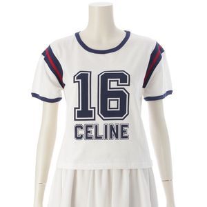 Celine Cotton Logo 16 BOXY Cropped Short Sleeved Tee Top 2x87j671q White XS